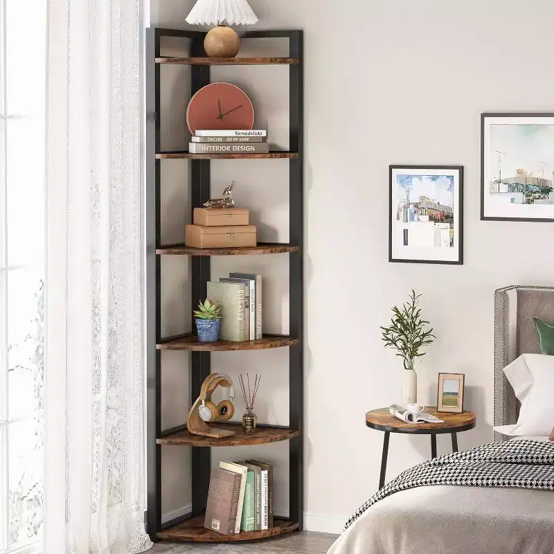 LITTLE TREE 70.9" 6 Tier Corner Bookshelf Rustic Brown