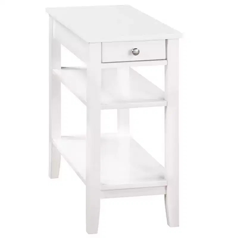 Chairside End Table with Smooth Drawer, USB Ports, Plug Outlet and Shelving, Contemporary Side Table with Storage, White