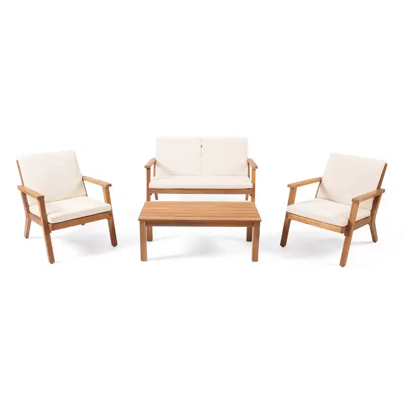 GDFStudio Avacyn Outdoor Acacia Wood 4 Seater Chat Set with Water Resistant Cushions