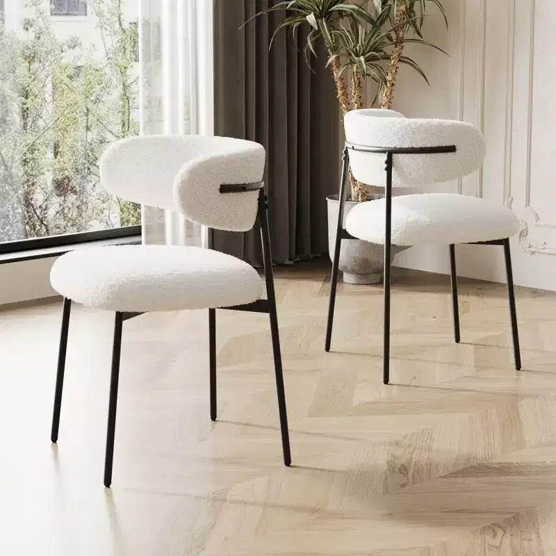 GDFStudio Mirae Modern Teddy Velvet Upholstered Dining Chairs with Curved Backrest (Set of 2)