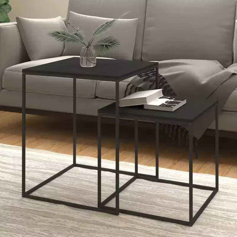 vidaXL Coffee Table Set Set of 2 Black and brown Engineered wood and iron