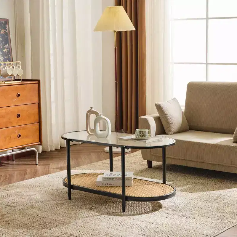 White Rattan Oval Coffee Table