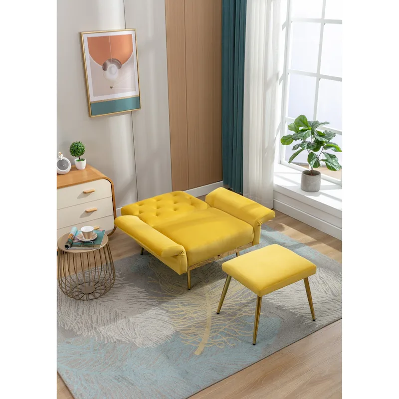 HOMEFUN Velvet Tufted Adjustable Armrests and Backrest Armchair with Ottoman