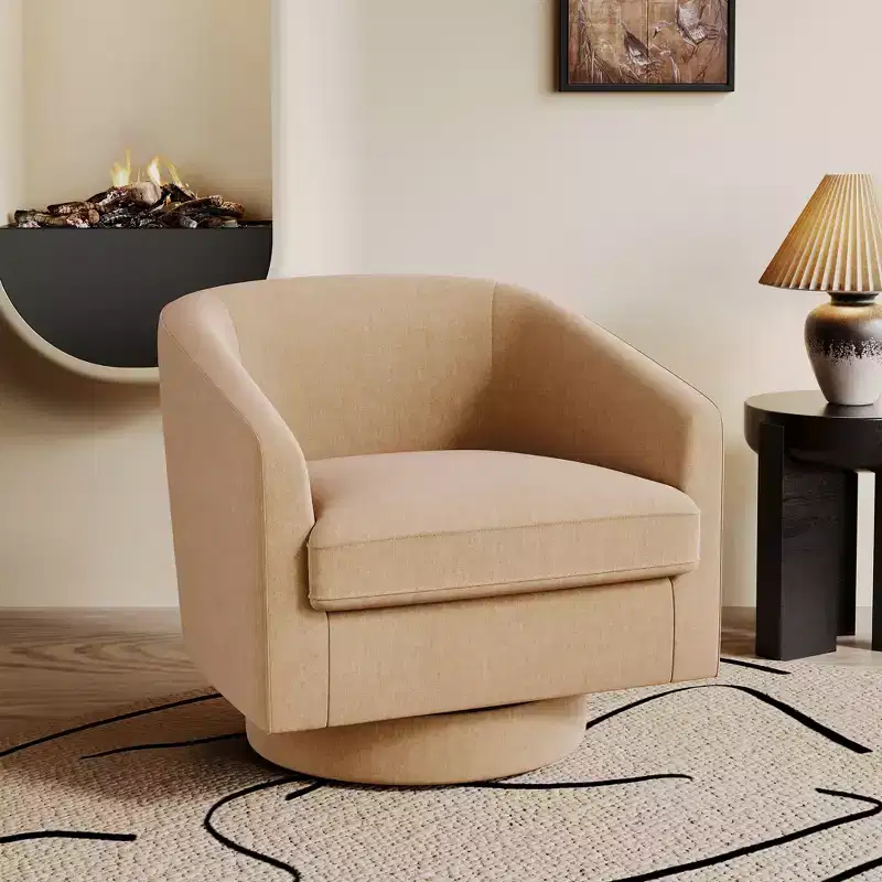 Dyonery Swivel Barrel Accent Chair, Modern Upholstered Armchair, 360 Comfy Reading Chair for Living Room & Bedroom, Fully Assembled