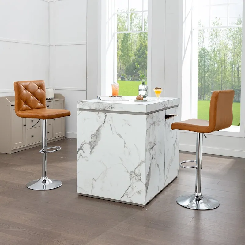 Javlergo Bar Stools Set of 2 Adjustable Swivel PU Leather Barstools with Back and Footrest