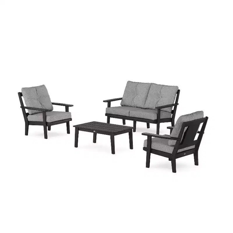 POLYWOOD 4pc Prairie Deep Seating Outdoor Patio Conversation Set with Loveseat