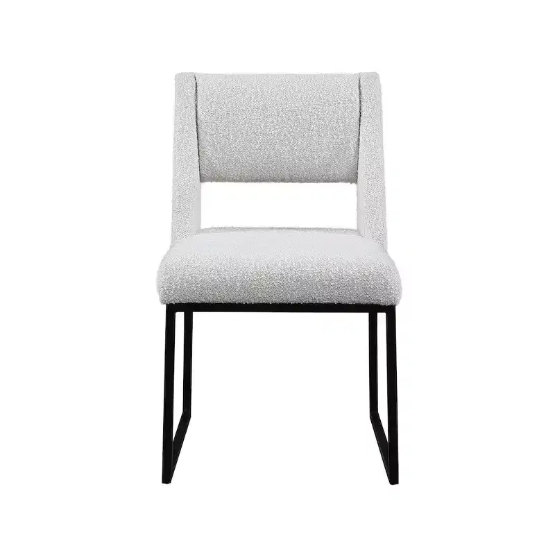 Cream Boucle Dining Chair, Black Iron Frame, Set of 2