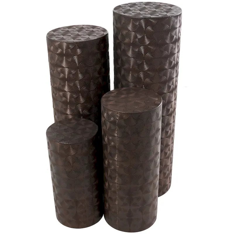 Metal Abstract Tall Slim Pedestal Table with Grooved Shell or Hammered Design - Brown