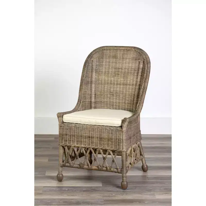 Kristine Rattan Dining Chair Gray - East At Main: Handcrafted, No Assembly Required, Cotton Cushion