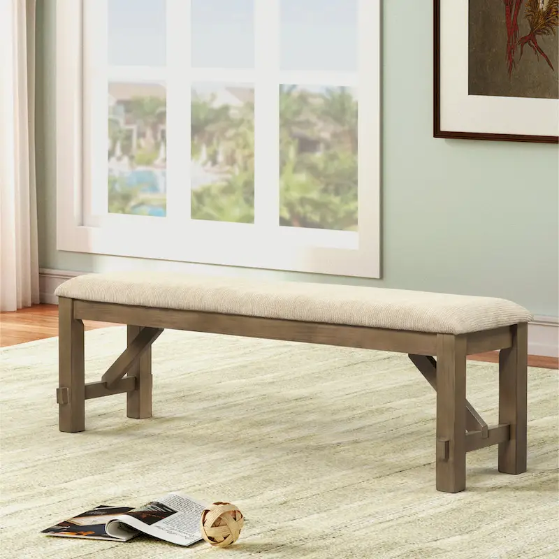 Roundhill Furniture Raven Wood 6-Piece Dining Set, Dining Table with 4 Chairs and Bench, Glazed Pine Brown