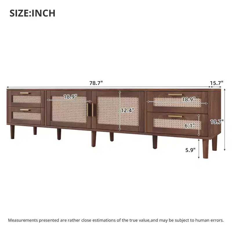 GDFStudio Asaiah Boho 78 TV Stand with Rattan Design, Media Console with 4 Drawers