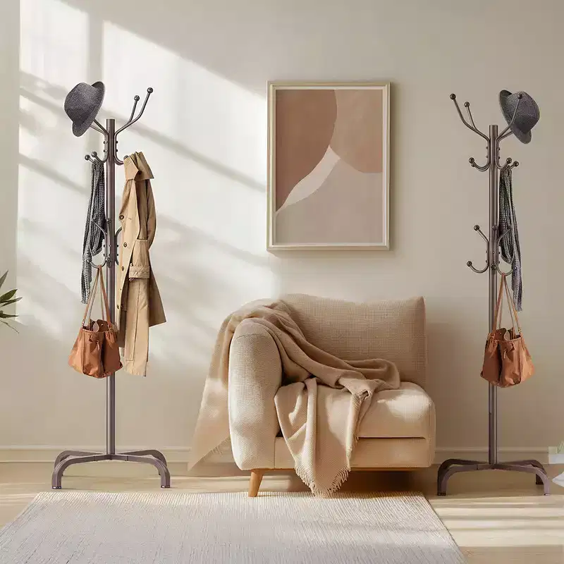 Coat Rack with 14 Hooks, Freestanding Coat Rack Stand for Entryway, Hallway, Bedroom, and Office, Metal Coat Tree Hat Rack for Coats, Hats, and Bags