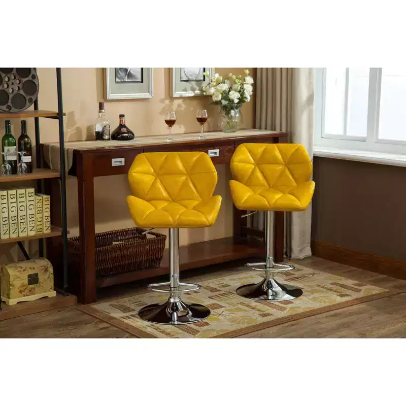 Roundhill Furniture Glasgow Contemporary Tufted Adjustable Height Hidraulic Bar Stools, Yellow, Set of 2