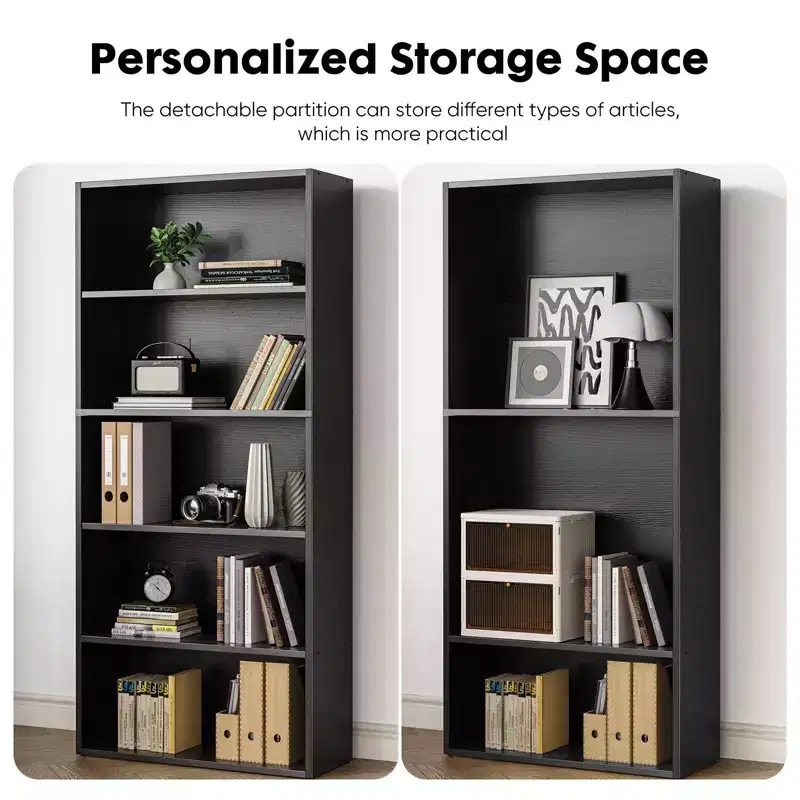 TUYOHW Modern 5/6-Tier Bookshelf with Anti-Tip Design,MDF Wood Grain Storage Bookcase for Bedroom,Living Room & Home Office