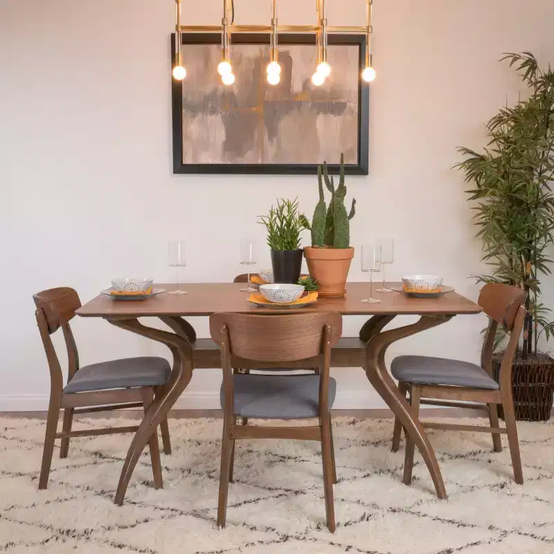 Christopher Knight Home Fausett Mid Century Modern Fabric Upholstered Wood 5 Piece Dining Set