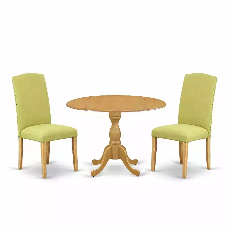 3-Piece Natural Oak Finish Solid Wood Top - Dining Room Set with High Back - Seats 4