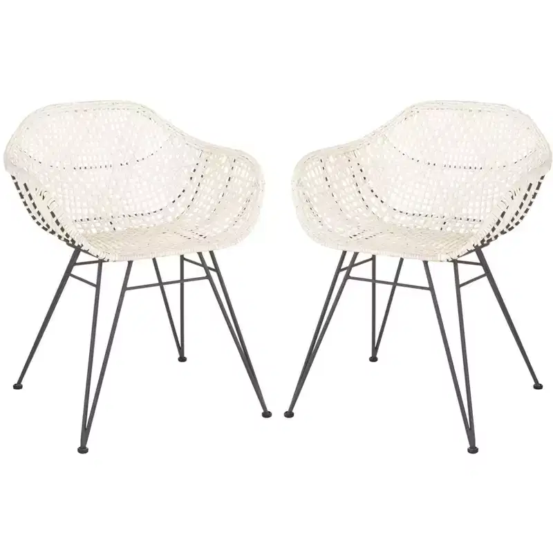 Jadis Woven Leather Dining Chair (Set of 2) - DCH4002 - White/Dark Grey - Safavieh