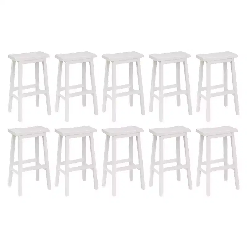 PJ Wood Classic 29 Inch Saddle Seat Kitchen Bar Counter Stool, White (10 Pack)