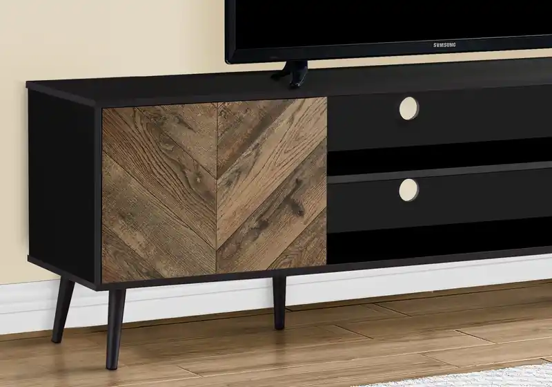 71 Modern TV Stand with Storage and Cable Management for TVs up to 80- Black and Brown Two