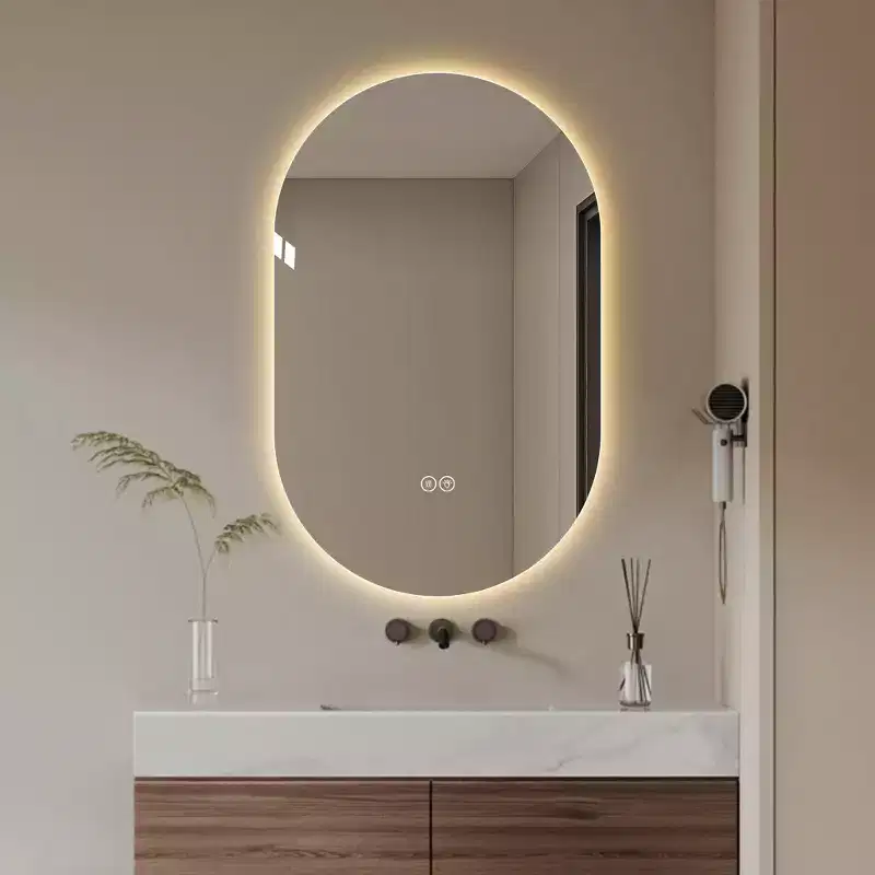 48 Inch Modern Oval Anti-Fog LED Bathroom Mirror with Adjustable Light Modes