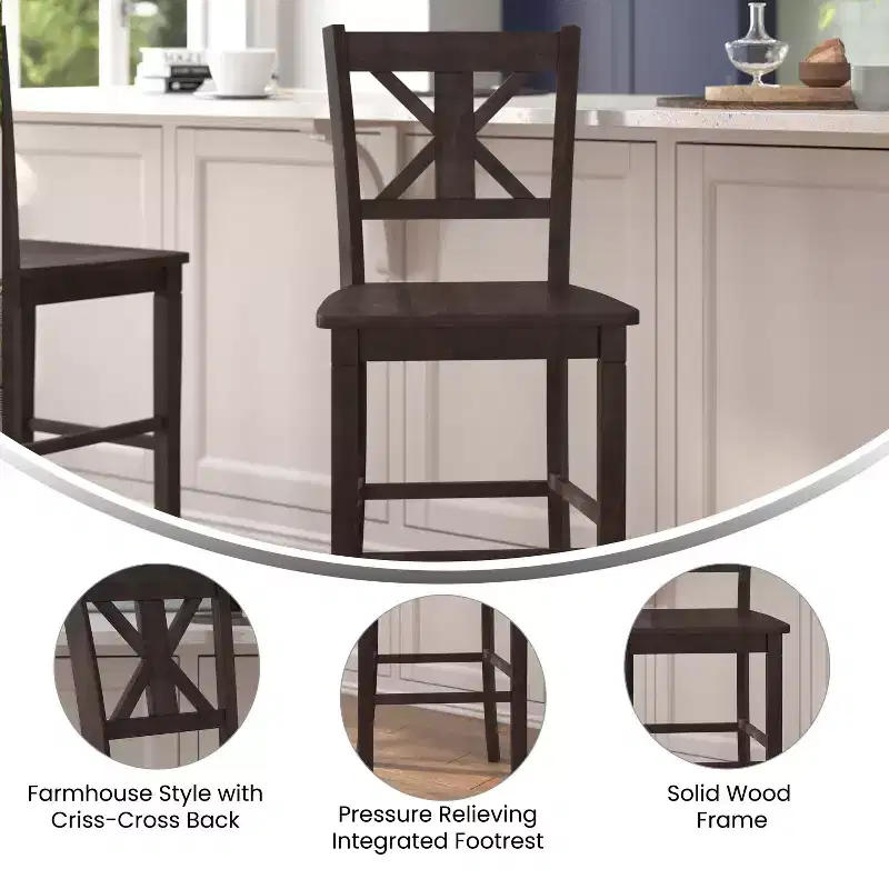 Commercial Grade Solid Wood Modern Farmhouse Counter Height Barstool