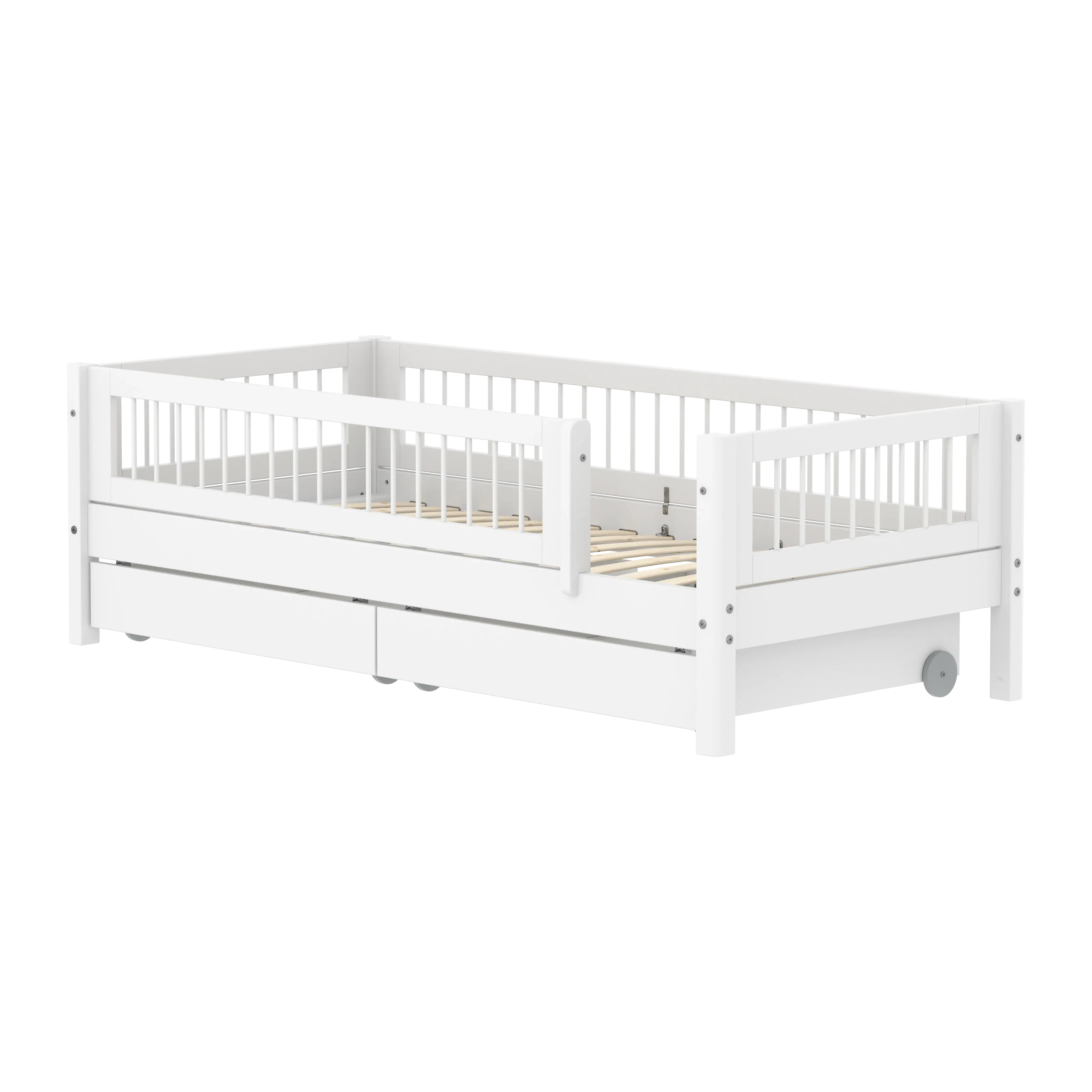 Single Bed with Crossbars, Storage and Safety Rail, 90x200 cm, White