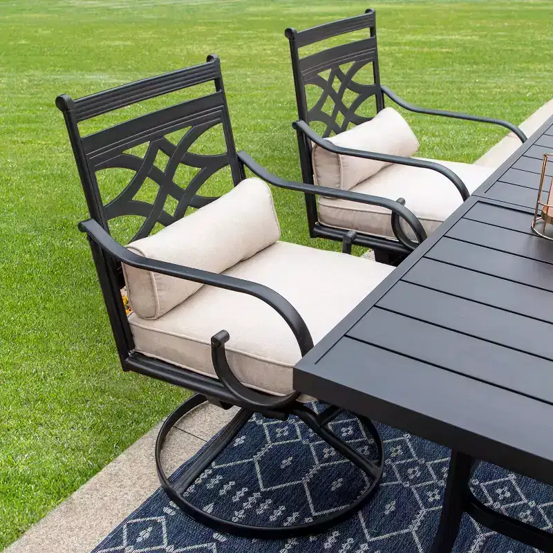 7pc Outdoor Dining Set with Swivel Chairs with Cushions & Steel Table with Umbrella Hole - Captiva Designs