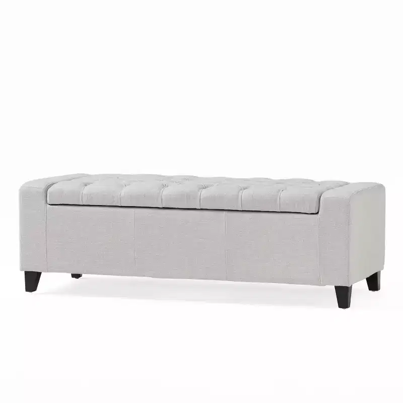 Tufted Upholstered Storage Ottoman – Dark Brown Birch Legs, 50