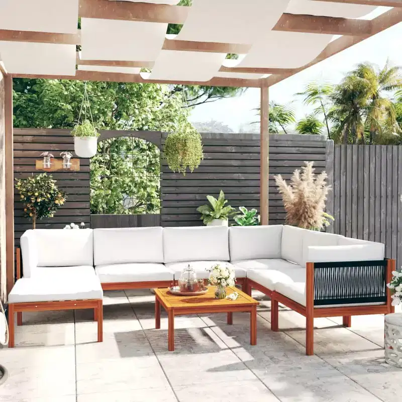 vidaXL 8 Piece Lounge Set - Solid Acacia Wood with Cream Cushions - Weather Resistant, Easy Clean - Ideal for Garden, Patio and Living Room