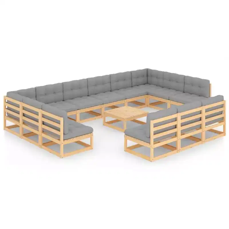 vidaXL Patio Lounge Set with Cushions Solid Pinewood - Natural With Cushions