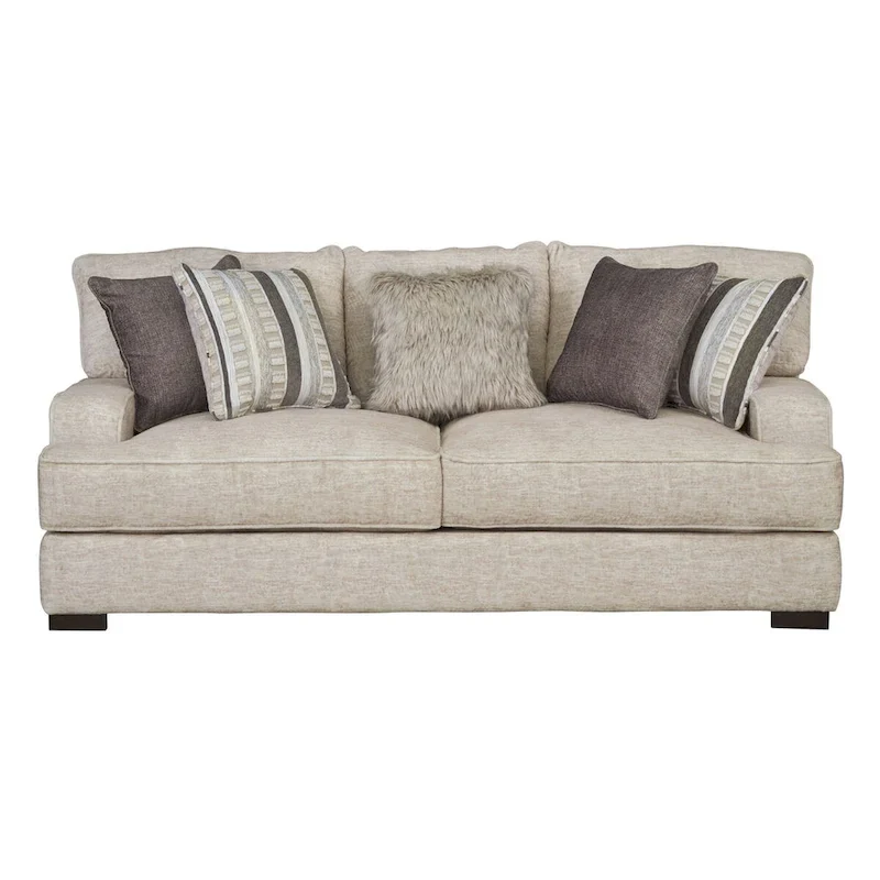 Aiden Contemporary Track Arms Sofa with Loose Back Pillows and Wooden Legs