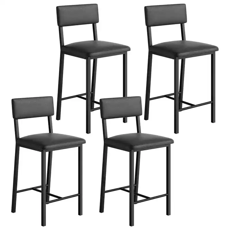 Set of 4 Bar Stools, 25 Height Counter Stools with Ergonomic Backrest, PU Leather Seat, Heavy-Duty Metal Frame for Kitchen, Bar, Restaurant