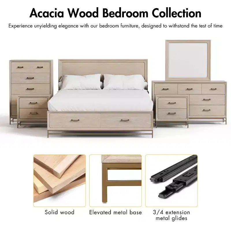 HOMES: Inside + Out 3pc Neovesi Wood 2 Nightstand and Dresser Set Boho Oak