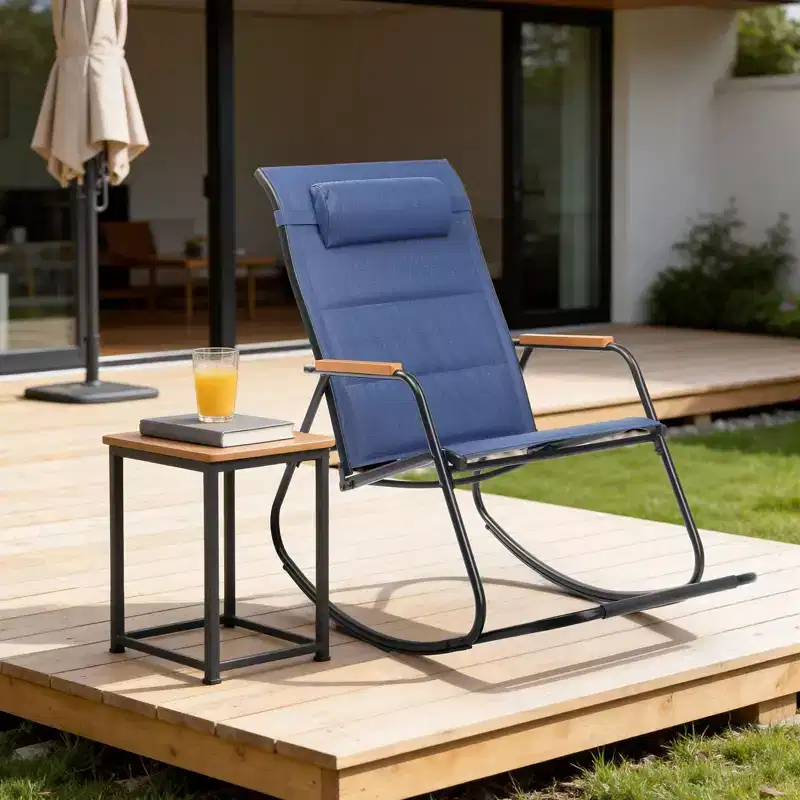 Karl Home | Teslin Patio Rocking Chair with Footrest and Head Pillow