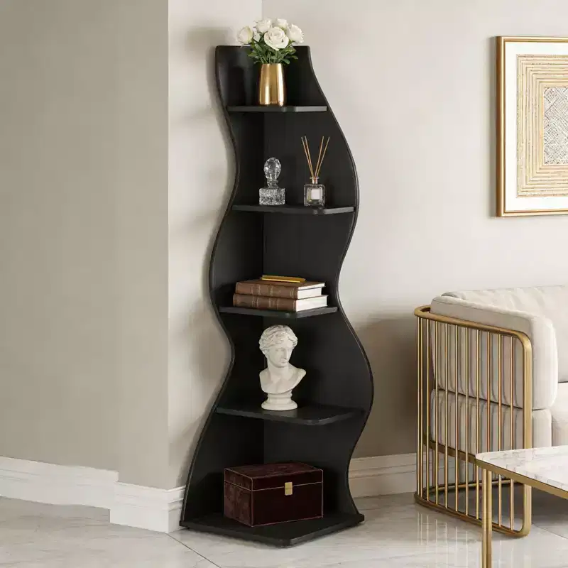 NAYSAYE Stylish Corner Bookshelf 5 Tier Universal Display Shelf Modern Wood Storage Rack for Living Room Office, 19.7*18.91*70.53