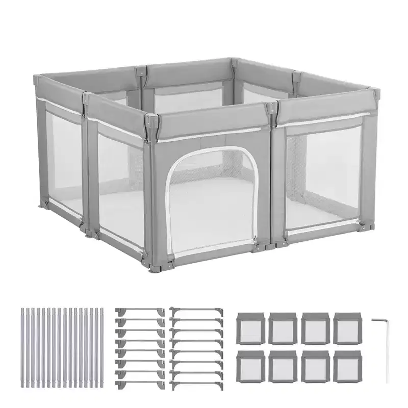 VEVOR Baby Playpen, 78.7 x 70.1 Extra Large Toddlers Playpen, Foldable Baby Fence Play Yard with Zippered Door & Soft Breathable Mesh, Gray