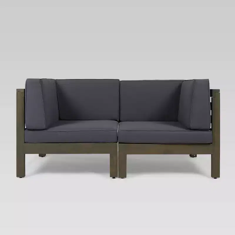 Brava 2pc Acacia Modular Loveseat: Weather-Resistant, Modern Patio Seating Set with Removable Cushions, 2-Piece Capacity