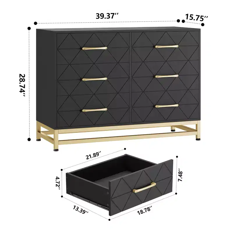 MDF 6-Drawer Dresser with Gold Handles 39.37