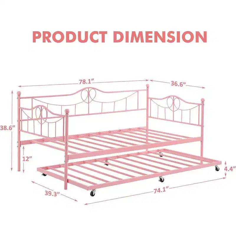 Acekool Twin Metal Daybed with Trundle, Heavy Duty Steel Slats, Headboard, Underbed Storage, Easy Assembly  White