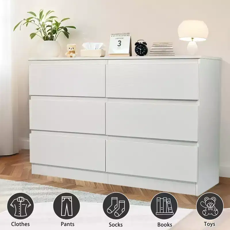 Drawer White Dresser, Modern Dresser for Bedroom with Spacious Countertop, Wood Storage Cabinet with Concealed Handles