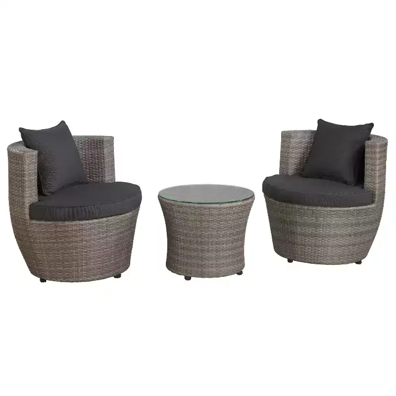 3pc Amelia Outdoor Conversation Set: Weather-Resistant Wicker, Aluminum Frame - Alaterre Furniture