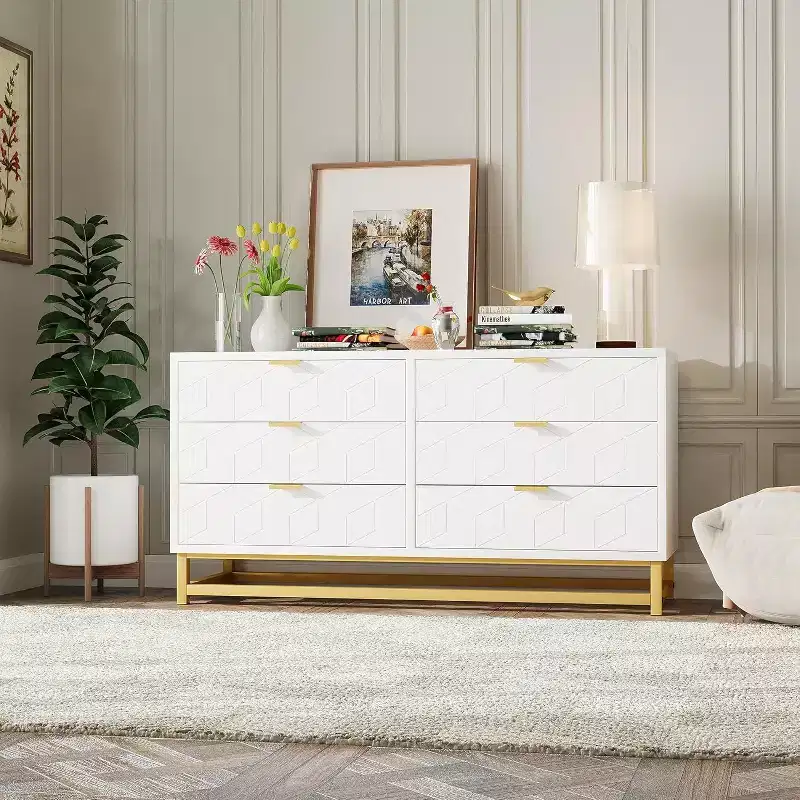 Acekool Narrow 6-Drawer Dresser 47.2 - Space Saving Design with Metallic Accents for Bedroom & Entryway Storage
