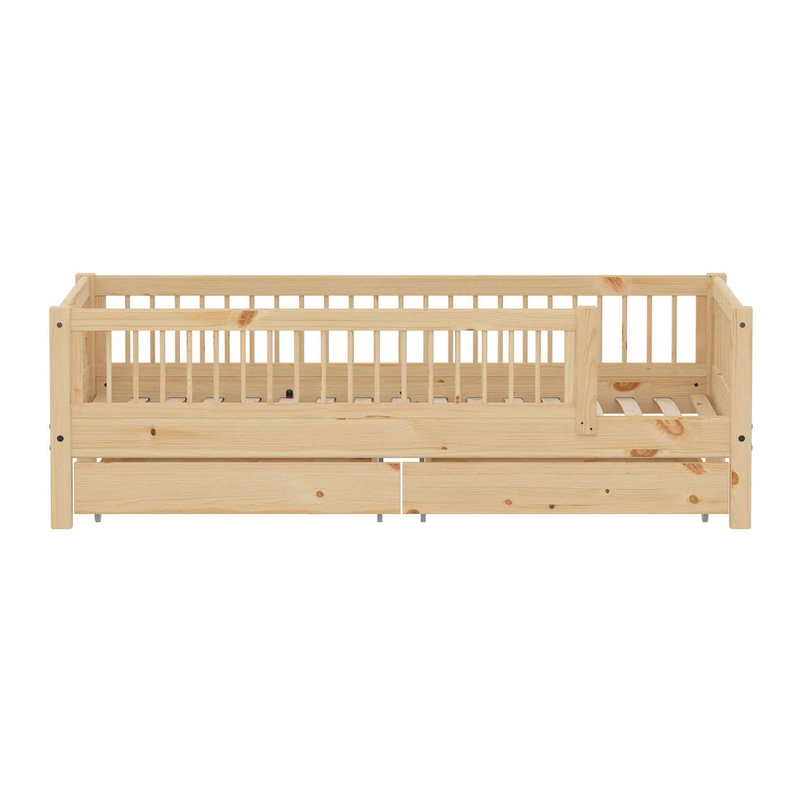 Single Bed with Safety Rails and Storage, 90x200 cm, Pine