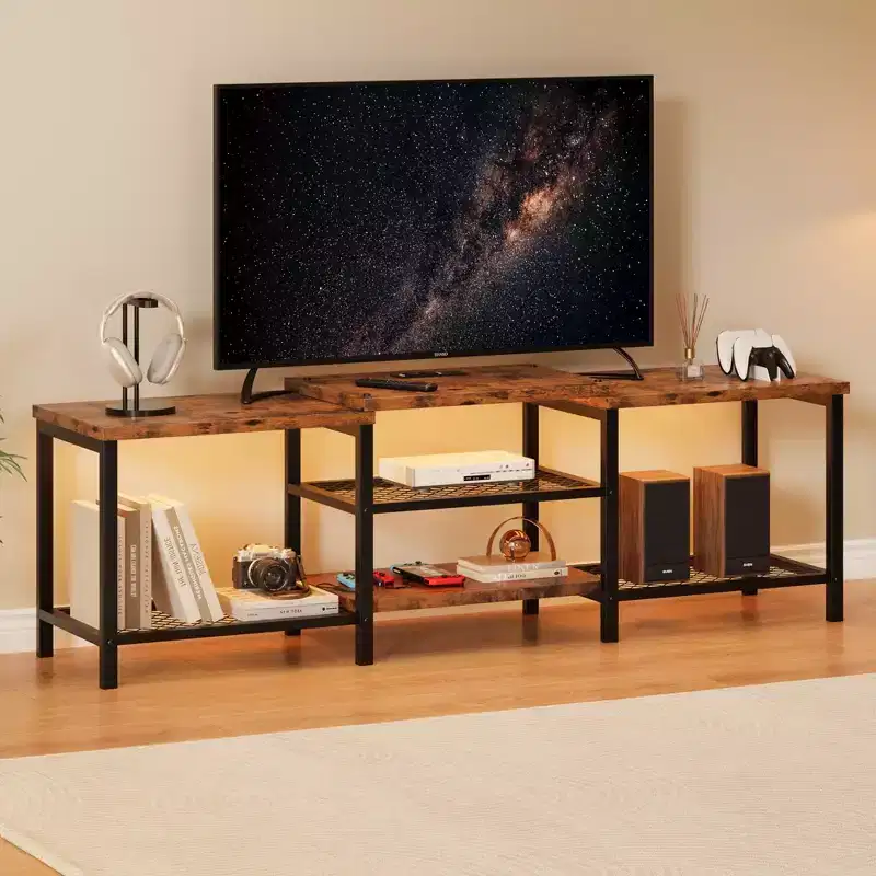 TV Stand with LED Lights for TVs Up to 75 Inch, 67 Inch Entertainment Center with Power Outlets, Console Table for Living Room