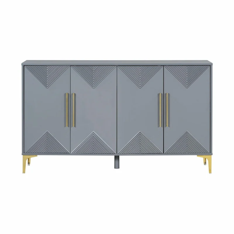 Unique Four-Door Cabinet with Two-Tone Triangular Pattern Doors