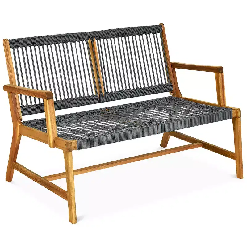 Costway 2-Person Patio Acacia Wood Bench Loveseat Chair Garden Furniture Black\\Grey\\Turquoise