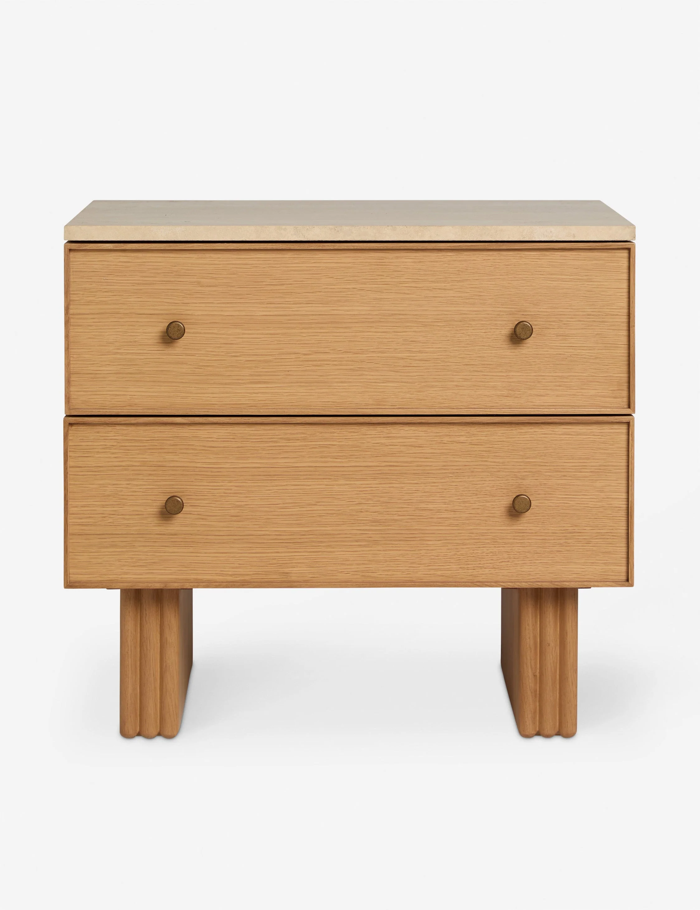 Nightstand A mix of rich materials and thoughtful design define our nightstand. The oak case is topped with natural travertine for a grounded yet