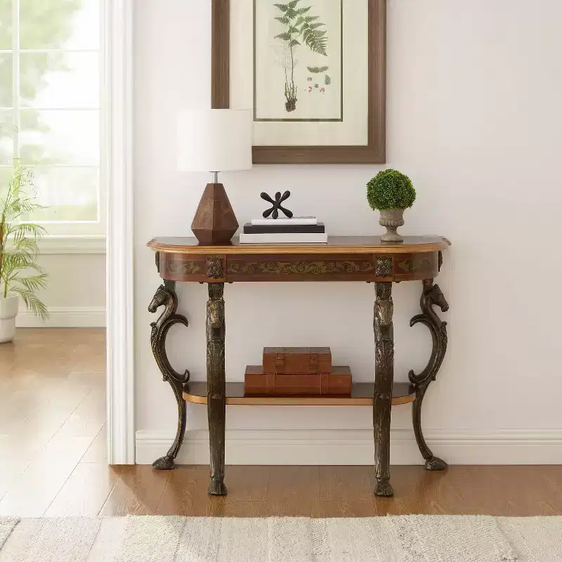 Oval Console Table - Stained Poplar and MDF, Brown