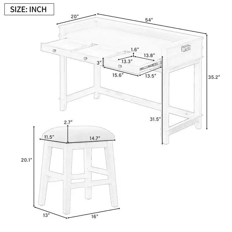 Whisen 4-Piece Dining Bar Table Set with 3 Upholstered Stools and 3 Drawers