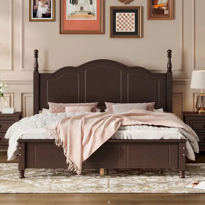 Retro Wood Queen/Full Size Platform Bed Frame with Wooden Slat Support,No Box Spring Needed